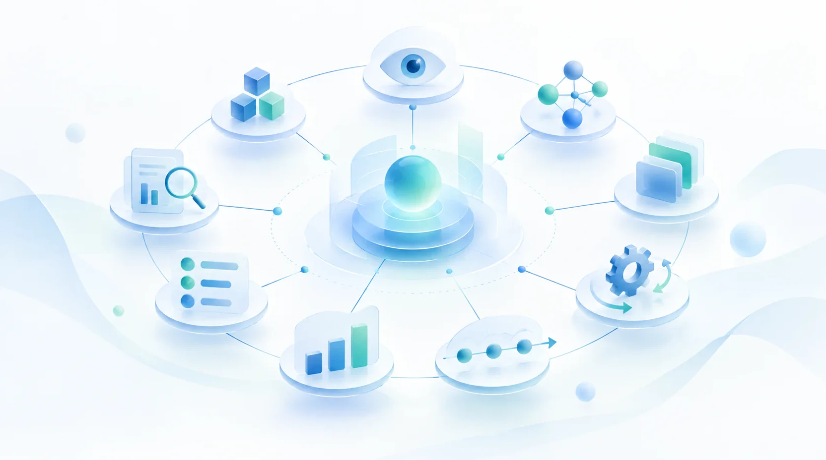 Ilustración conceptual de una competencia analítica compuesta por múltiples capacidades conectadas alrededor de un núcleo central.