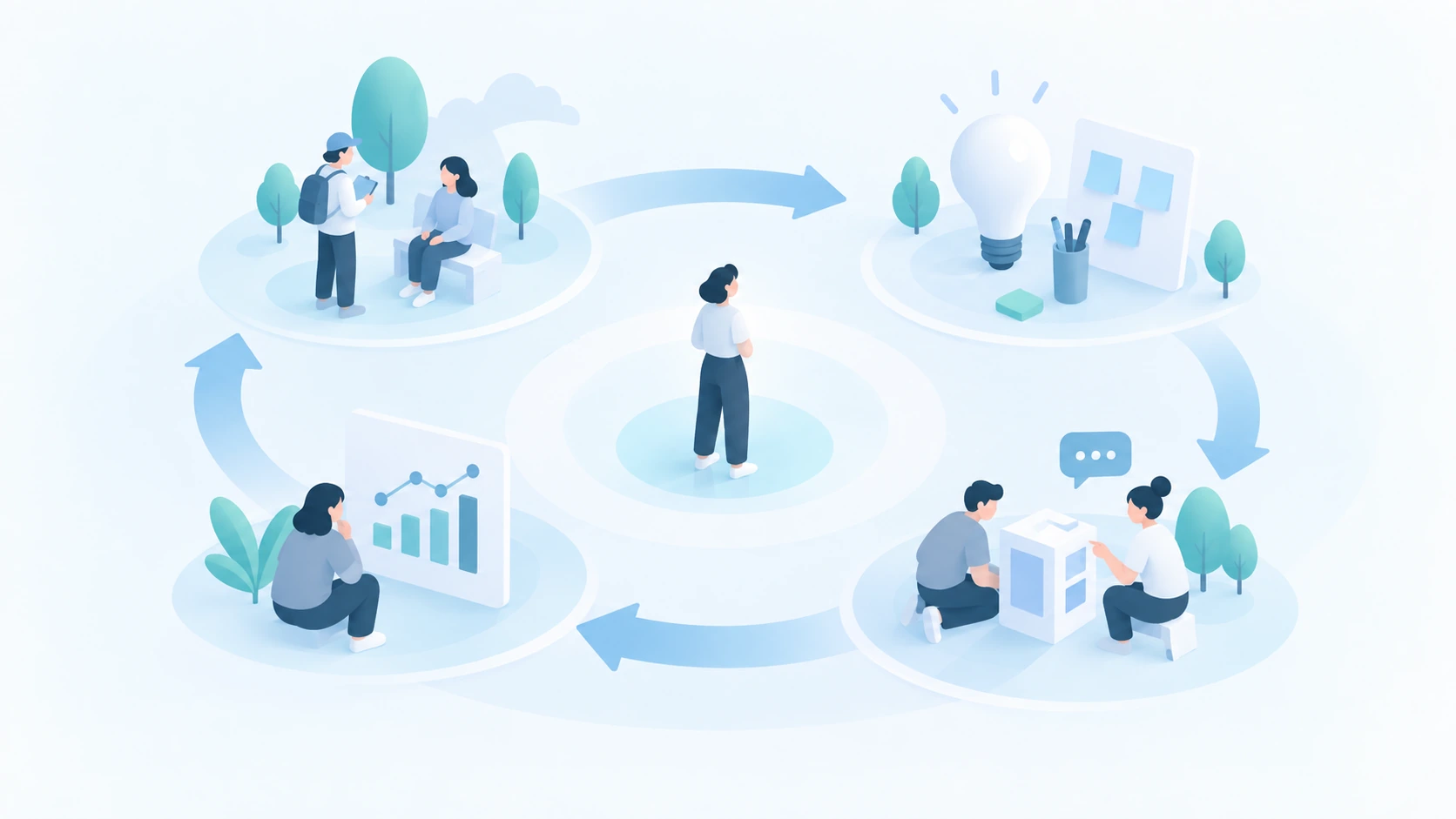 Ciclo de aprendizaje: hipótesis → prototipo → evidencia → aprendizaje → iteración.