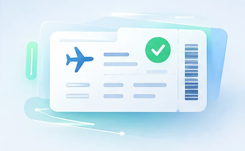 Ilustración de un documento de reserva o ticket confirmado asociado a un pasajero.
