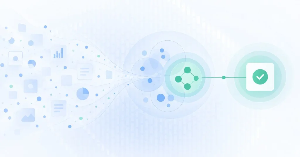 Ilustración conceptual que representa el pasaje desde datos y observaciones hacia hallazgos, insights y decisiones.