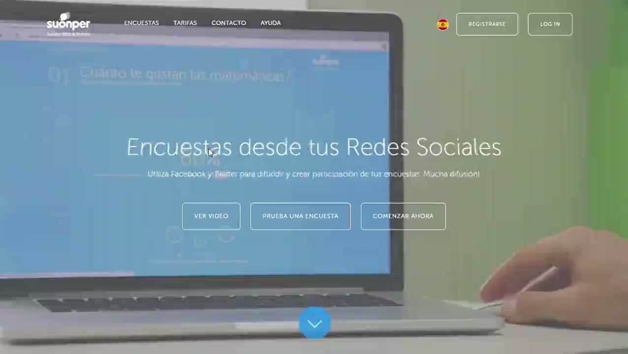 Home pública de Suonper antes de simplificar la propuesta de valor, con varios mensajes y llamados a la acción.