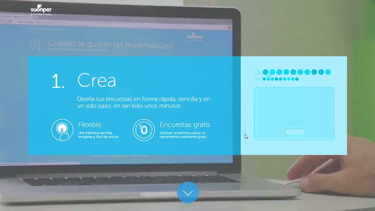 Web comercial de Suonper: paso Create, diseñar la encuesta.